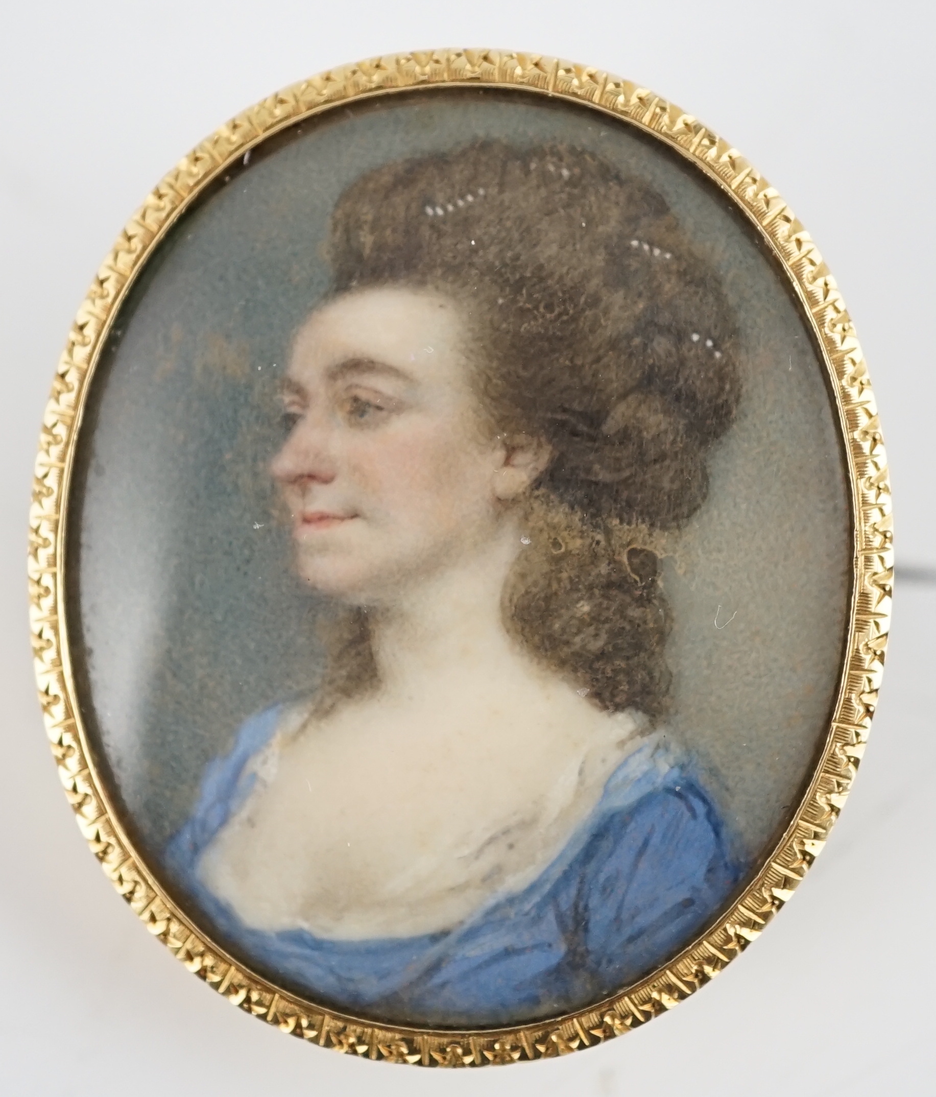 Attributed to Ozias Humphrey, (English, 1742-1810), Portrait miniature of a lady, oil on ivory, 3.2 x 2.6cm. CITES Submission reference 61HFS2K1